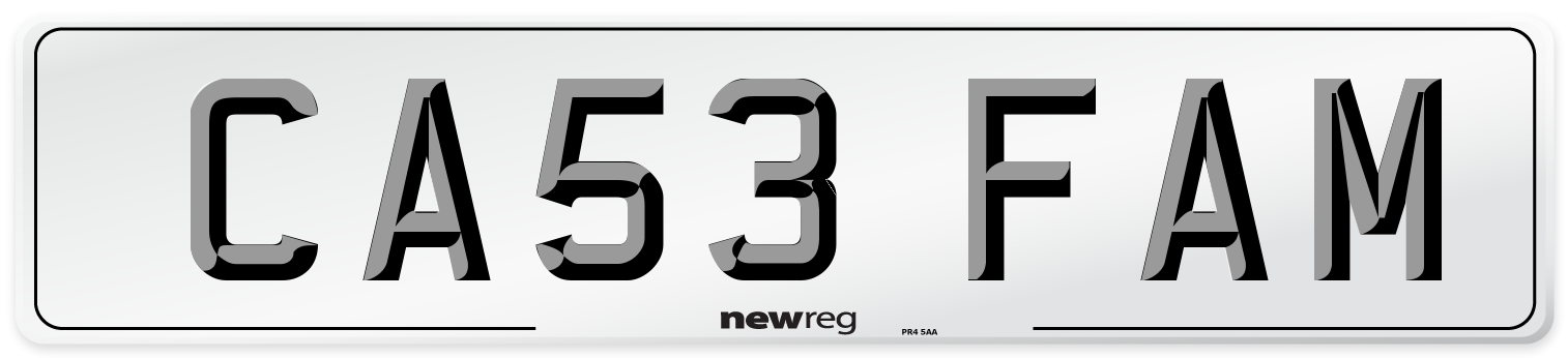 CA53 FAM Number Plate from New Reg